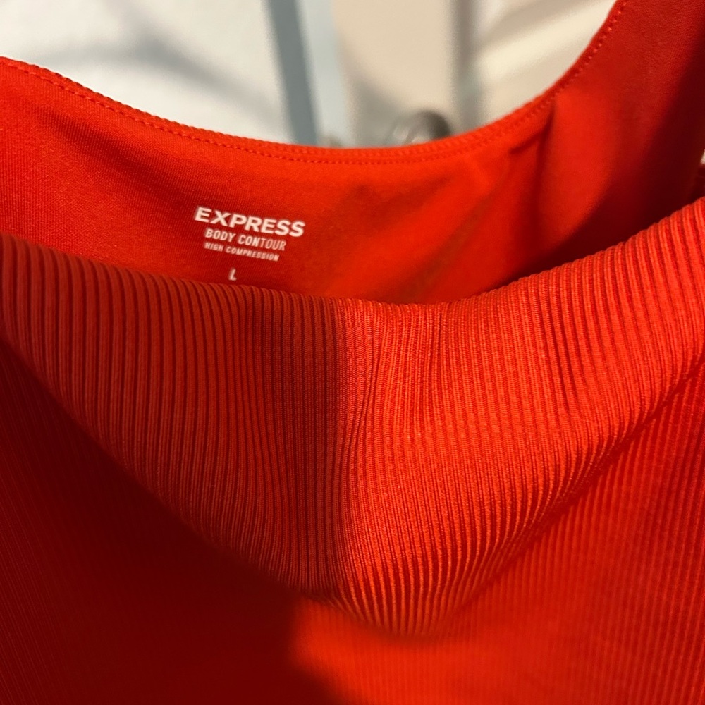 Express Bright Red-Orange Ribbed Top - Picture 2 of 2